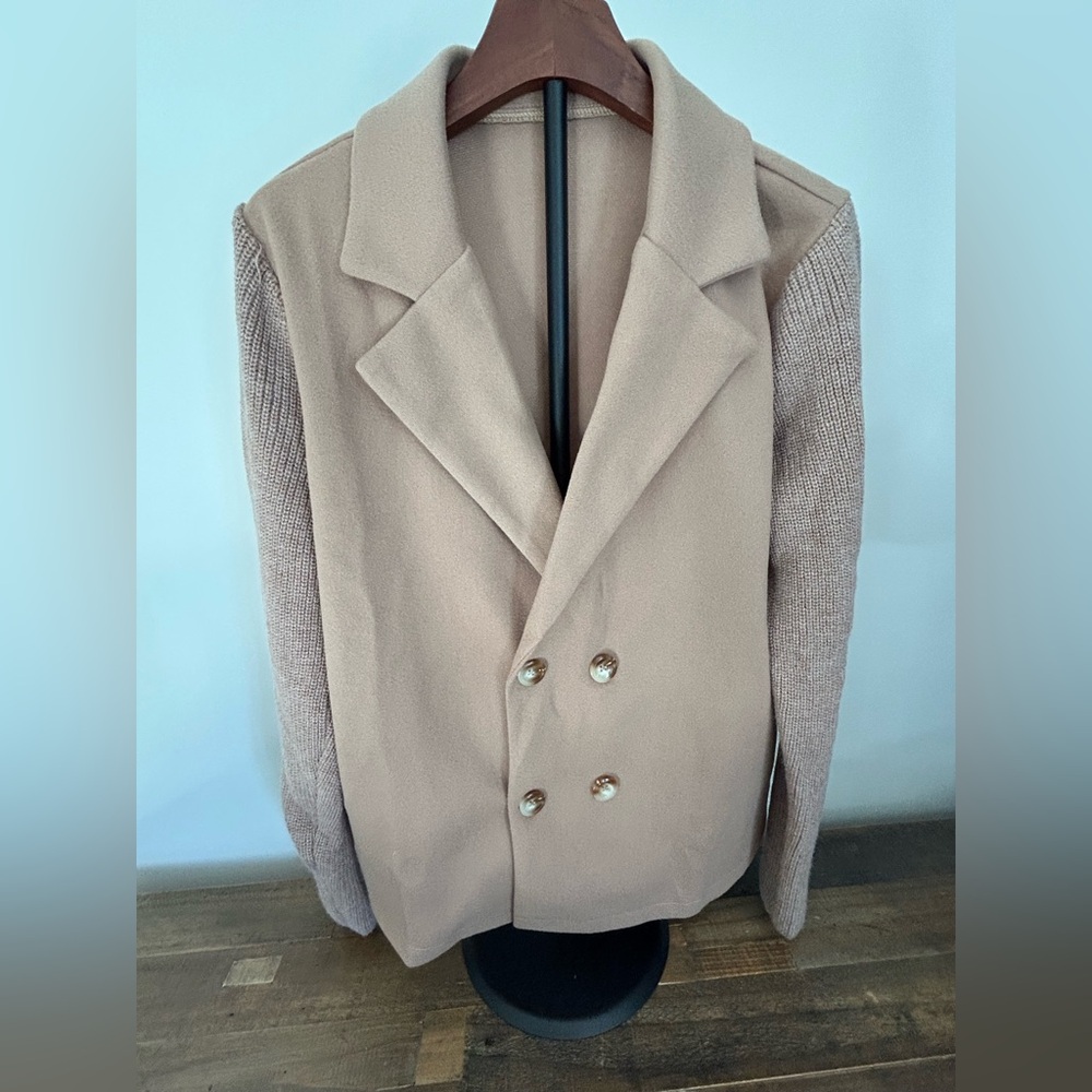 New Knit Sleeve Blazer Jacket | Size XL | Neutral Beige